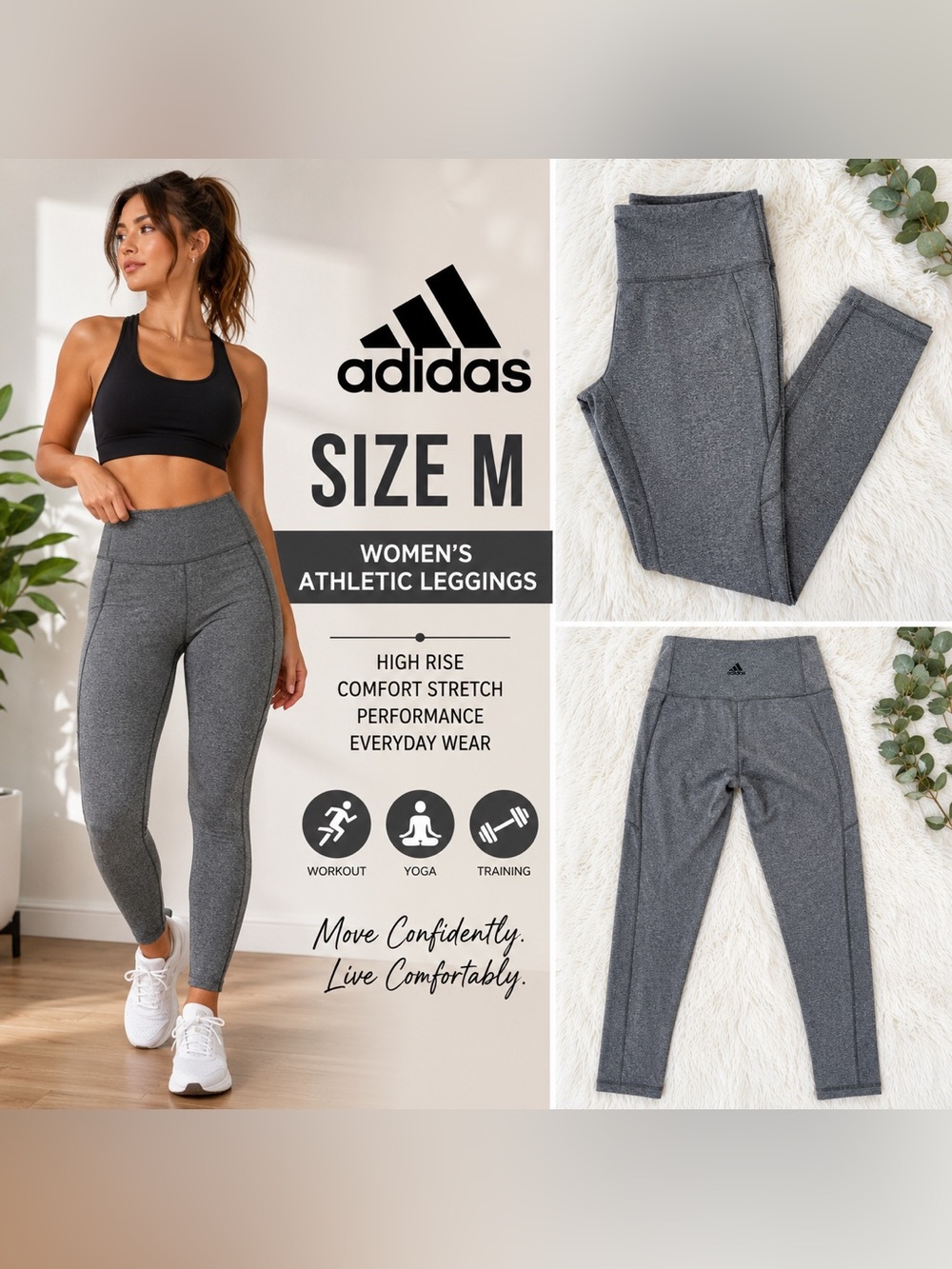 Adidas Women’s Gray High Rise Athletic Leggings Size Medium fits like a small